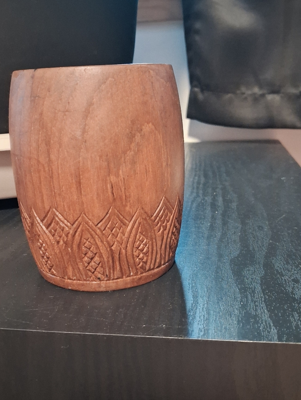 Hand-Carved Wooden Holder- Warm Brown